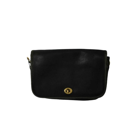 COACH Penny Pocket Black Genuine Leather Gold Classic Turn Lock Small Messenger - Picture 1 of 9